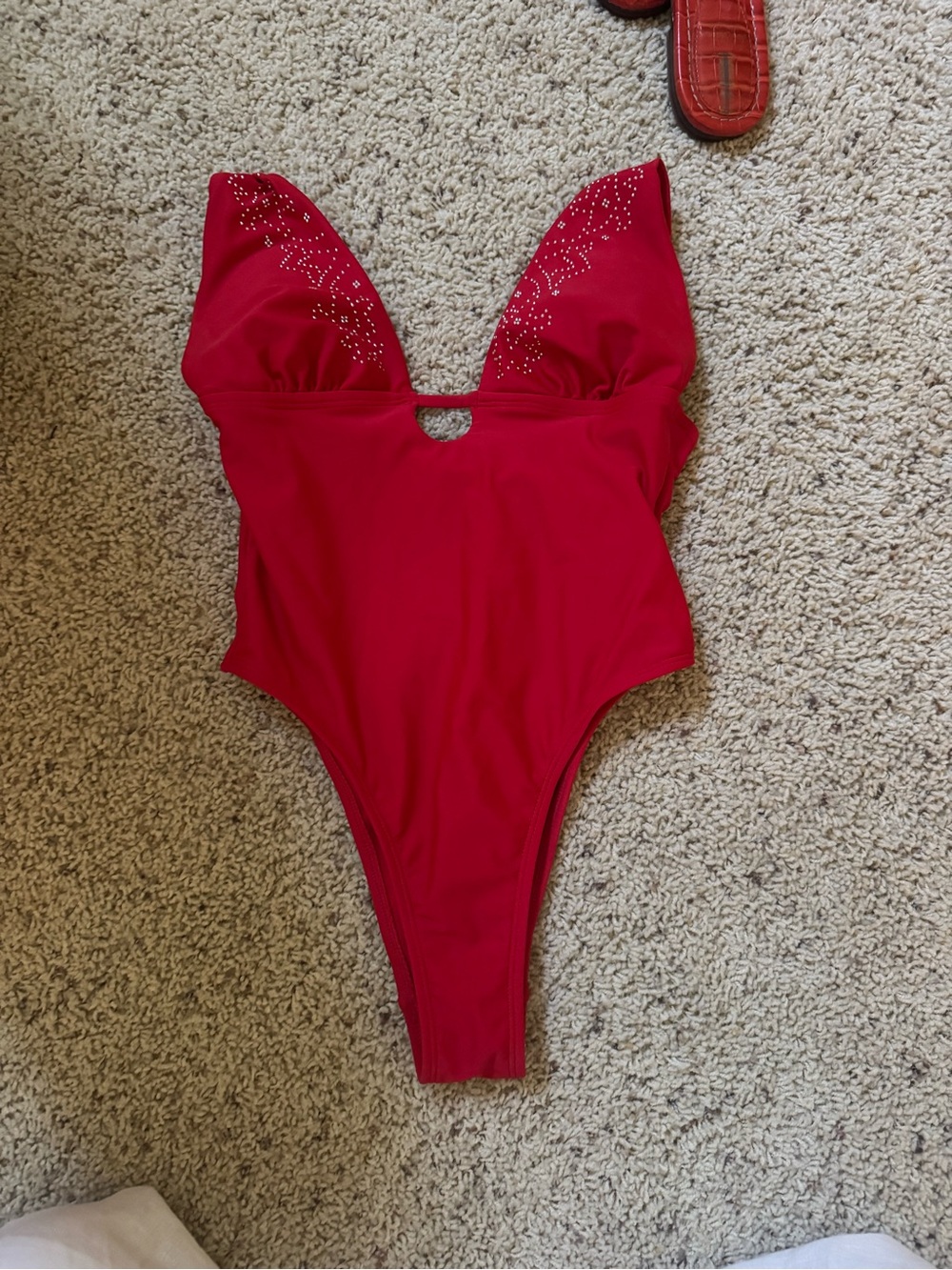 No Boundaries Red One-Piece Swimsuit with Rhinestone Accents
